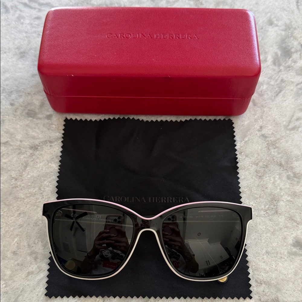 Carolina Herrera Black Sunglasses with Pink Trim